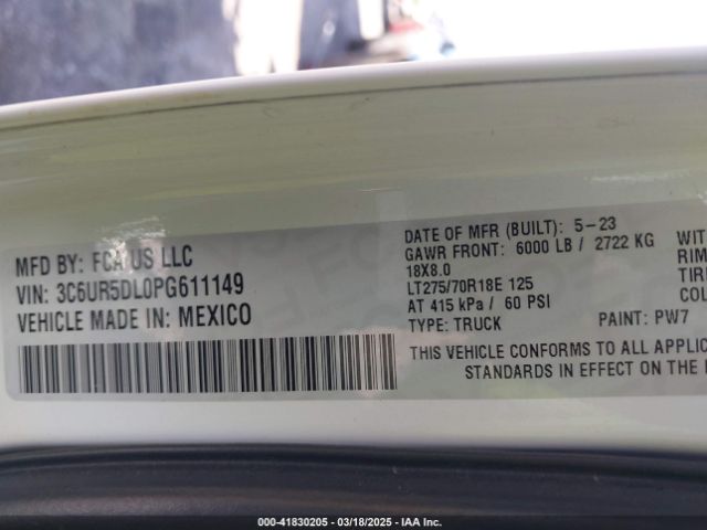 3C6UR5DL0PG611149 RAM 2500 Big Horn  4x4 6'4 Box