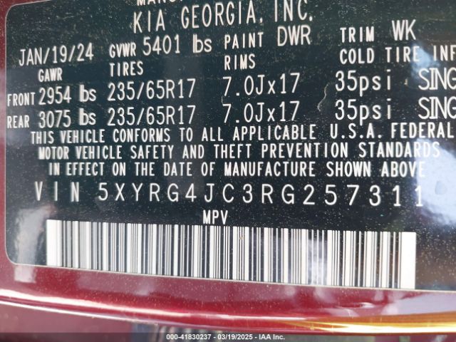 2024 KIA SORENTO 5XYRG4JC3RG257311 Photo 8