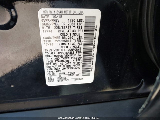 JN8AT2MV0KW384203 Nissan ROGUE SV