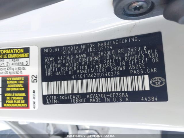 4T1G11AK2RU240279 Toyota CAMRY SE