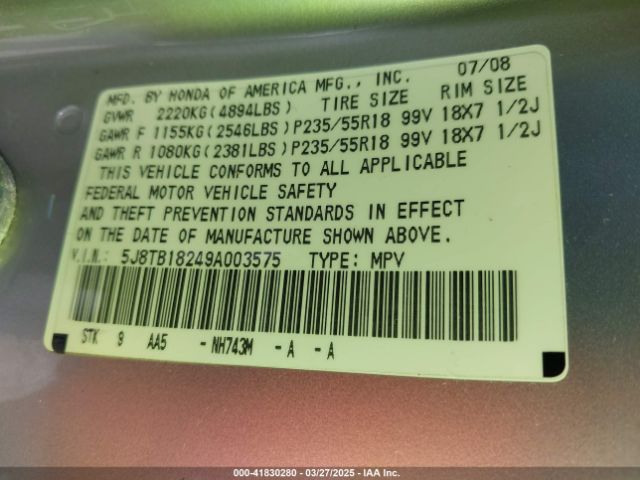 2009 ACURA RDX 5J8TB18249A003575 Photo 8