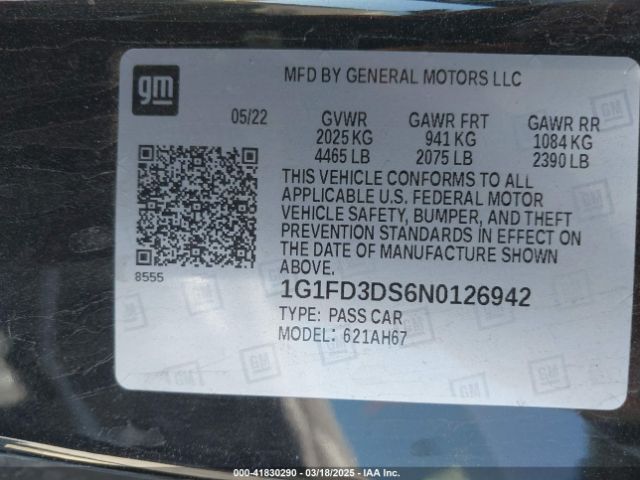 1G1FD3DS6N0126942 Chevrolet Camaro