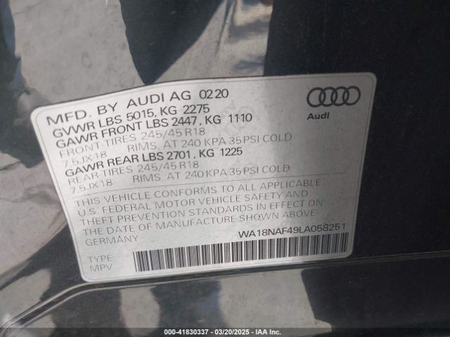 WA18NAF49LA058251 Audi A4 Allroad Premium Plus 45 Tfsi Quattro S Tronic