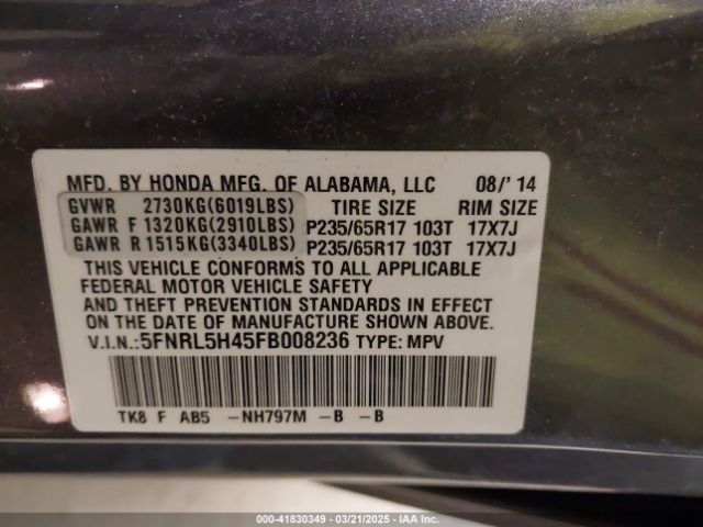 5FNRL5H45FB008236 Honda ODYSSEY EX