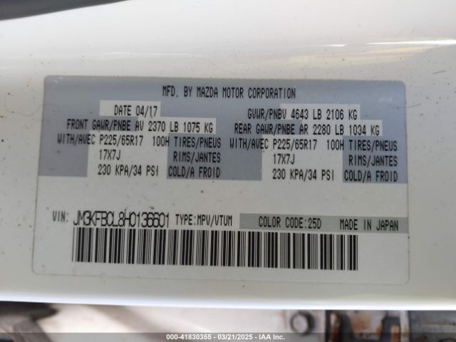 JM3KFBCL8H0136601 Mazda Cx-5 Touring