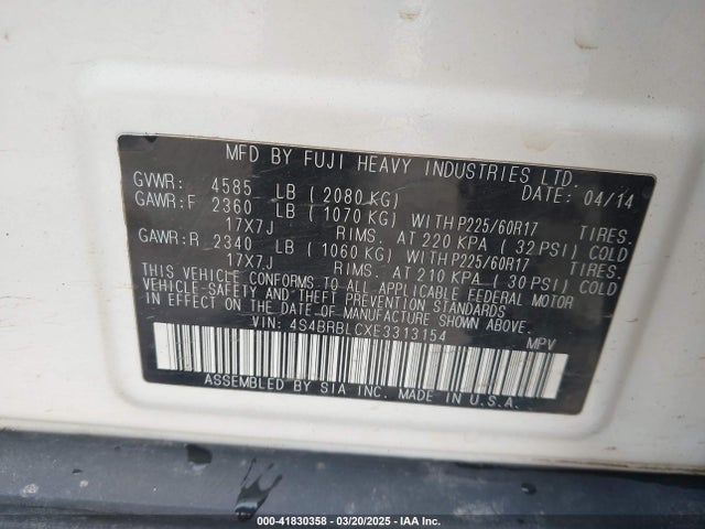 Subaru 2.5na u5 2014 4S4BRBLCXE3313154 Image 9