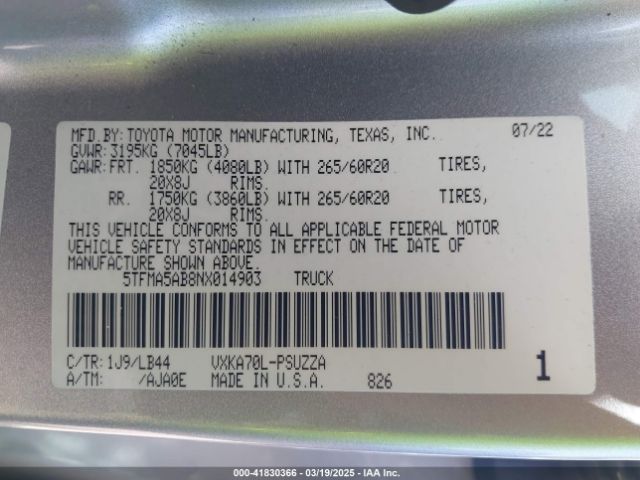 5TFMA5AB8NX014903 Toyota Tundra 1794 Edition