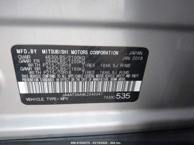JA4AT3AA9KZ040347 Mitsubishi Eclipse Cross Es