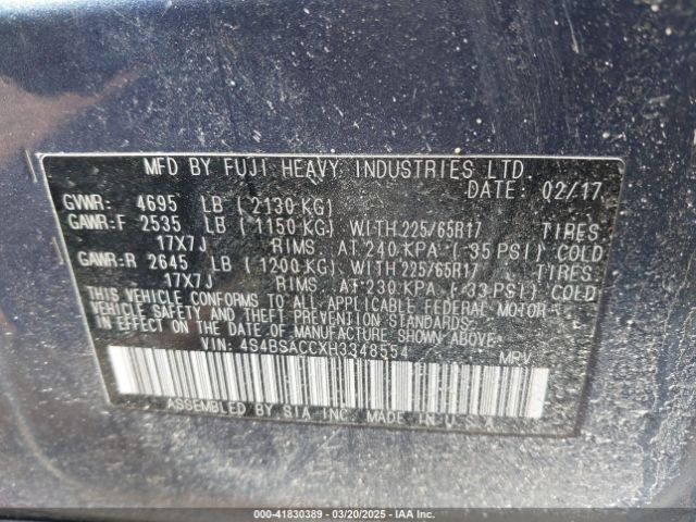4S4BSACCXH3348554 Subaru Outback 2.5i Premium