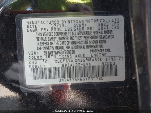 3N1AB7AP6GY209720 Nissan SENTRA SV