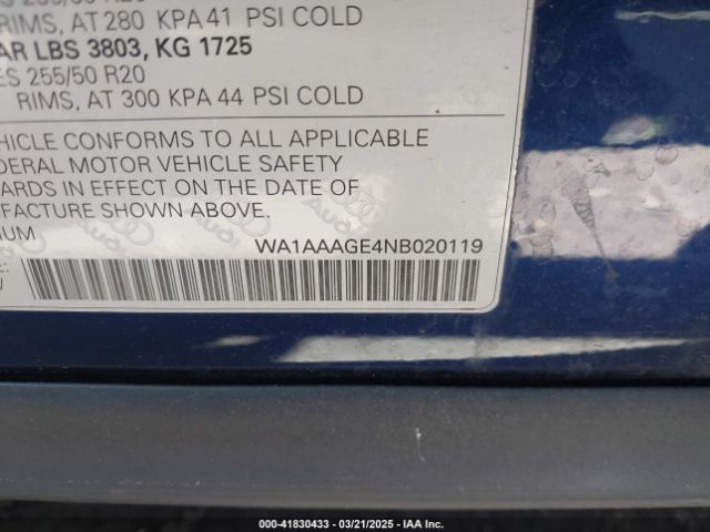 WA1AAAGE4NB020119 Audi E-tron Premium Quattro