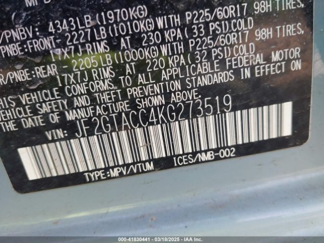 JF2GTACC4KG273519 Subaru Crosstrek 2.0i Premium