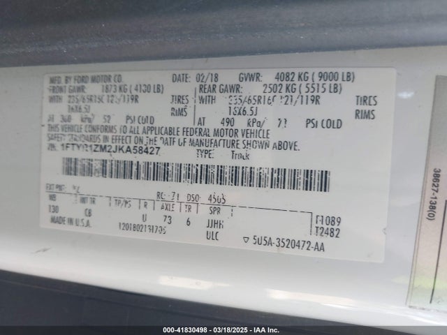 1FTYR1ZM2JKA58427 Ford Transit-250