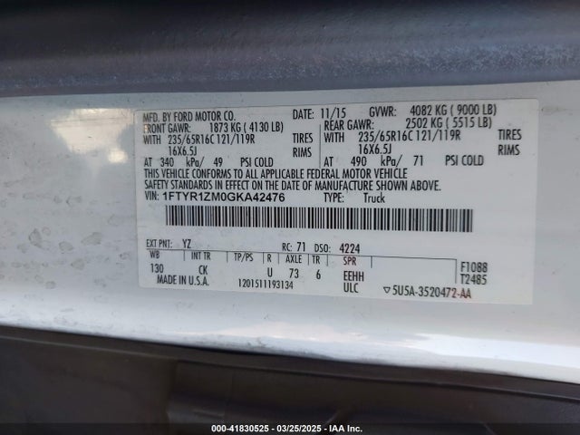 1FTYR1ZM0GKA42476 Ford Transit