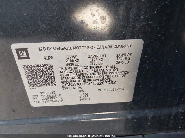 2GNAXUEV1L6207088 Chevrolet Equinox Awd Lt 1.5l Turbo