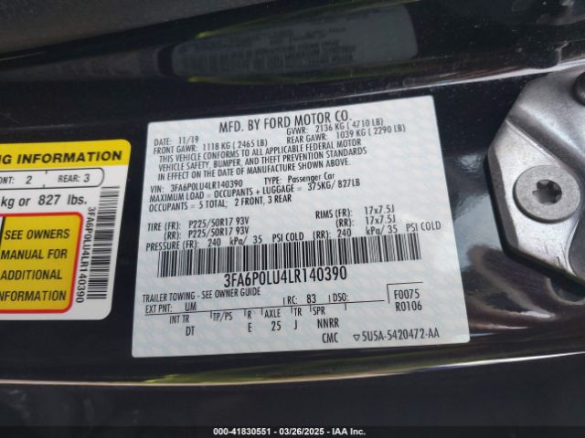 3FA6P0LU4LR140390 Ford Fusion Hybrid Se