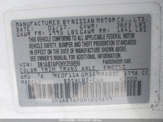 3N1AB7AP0HY259899 Nissan SENTRA S