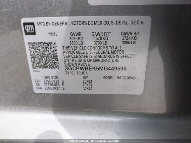 3GCPWBEK5MG449596 Chevrolet Silverado 1500 2wd  Short Bed Custom
