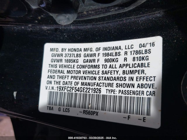 19XFC2F54GE221926 Honda Civic Lx