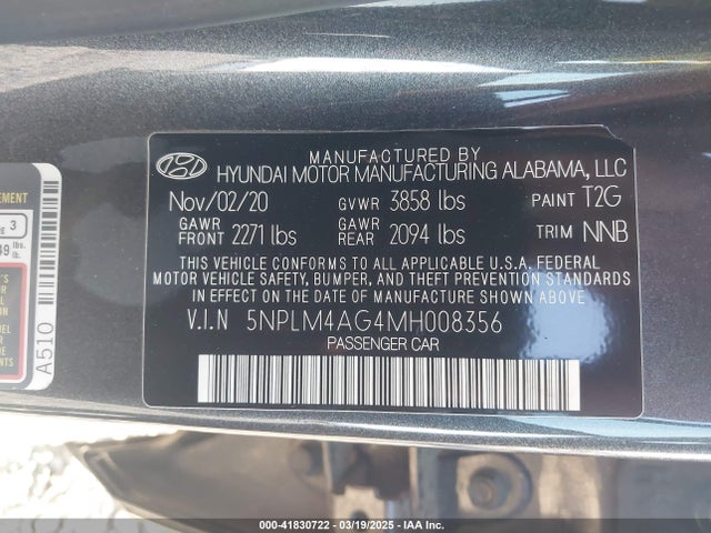 5NPLM4AG4MH008356 Hyundai ELANTRA SEL