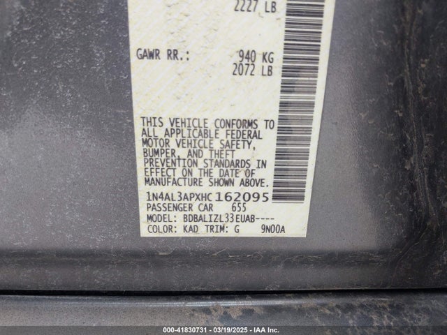 1N4AL3APXHC162095 Nissan Altima 2.5 Sv