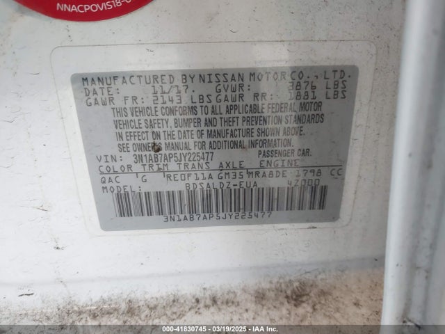 3N1AB7AP5JY225477 Nissan SENTRA SV