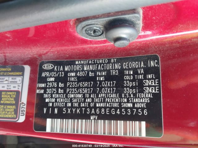 5XYKT3A68EG453756 KIA SORENTO LX