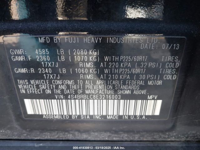 4S4BRBLC8E3216003 Subaru Outback 2.5i Limited