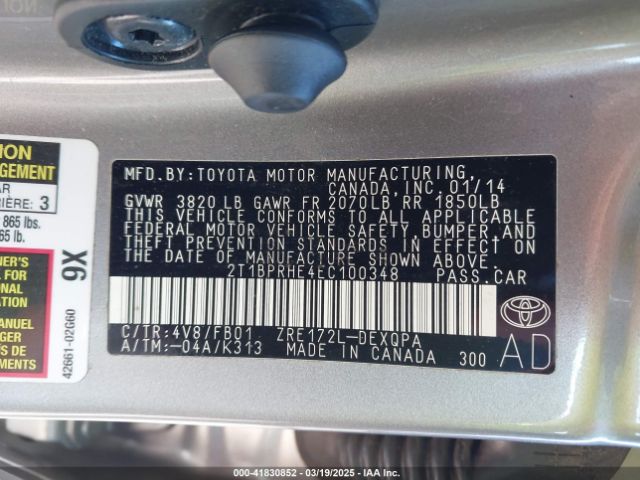 2T1BPRHE4EC100348 Toyota Corolla Le Eco