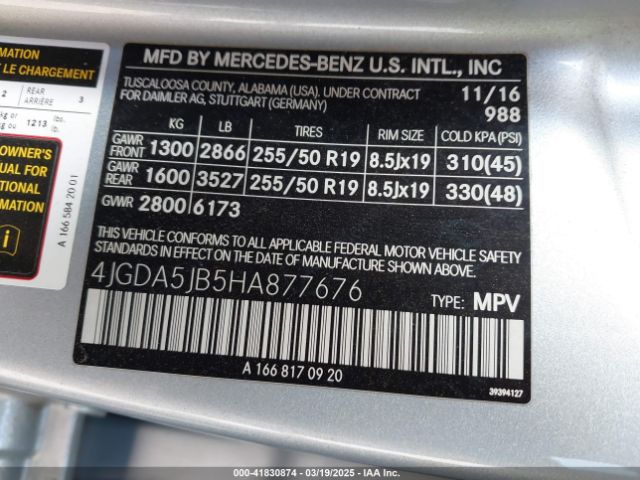4JGDA5JB5HA877676 Mercedes-Benz GLE 350