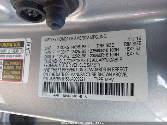 5J6RW1H58JA009921 Honda CR-V EX