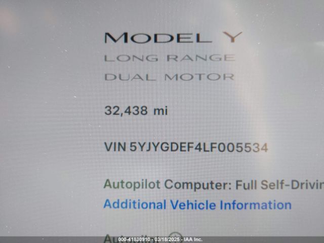 5YJYGDEF4LF005534 Tesla Model Y Long Range Dual Motor All-wheel Drive/performance Dual Motor All-wheel Drive