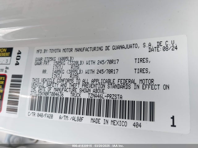 3TYLD5KN0RT004636 Toyota Tacoma Sr 4wd