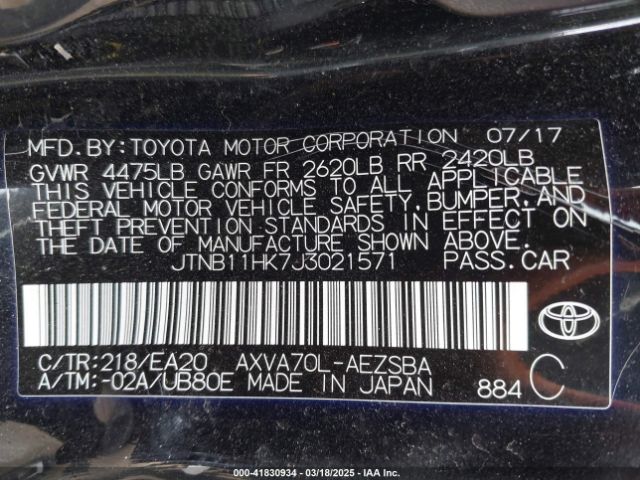 JTNB11HK7J3021571 Toyota CAMRY SE