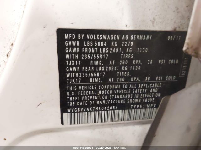 WVGBV7AX7HK042854 Volkswagen Tiguan 2.0t/2.0t S