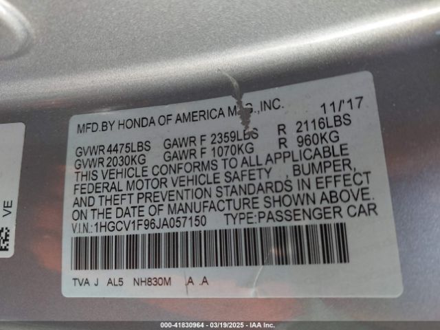 1HGCV1F96JA057150 Honda Accord Touring