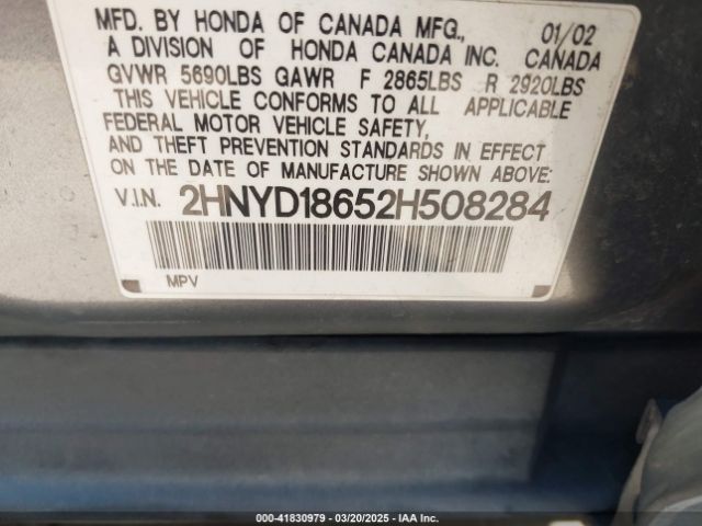 2002 ACURA MDX 2HNYD18652H508284 Photo 8