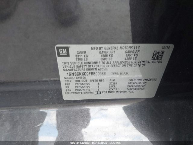 1GNSCKKC9FR500933 Chevrolet Suburban 1500 Ltz
