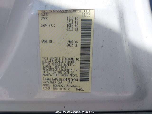 1N4AL3AP8EN249994 Nissan Altima 2.5 Sl