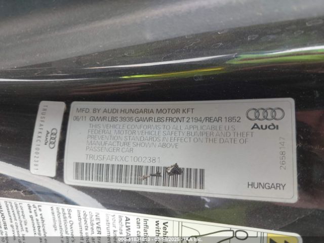 2012 AUDI TT TRUSFAFKXC1002381 Photo 8