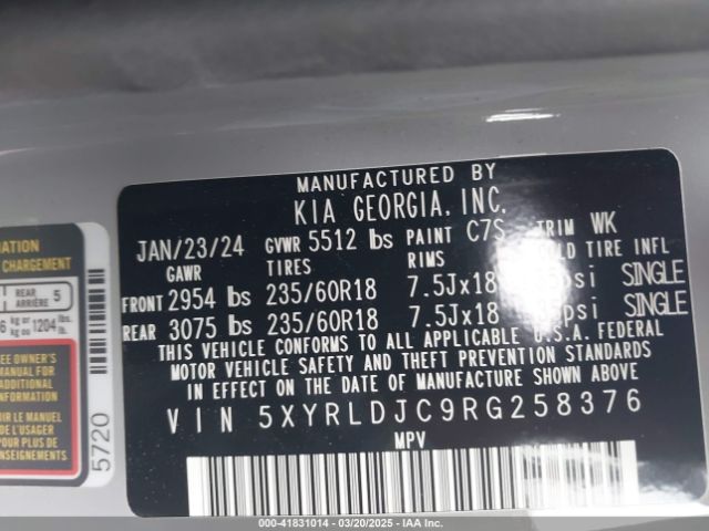 5XYRLDJC9RG258376 KIA SORENTO S