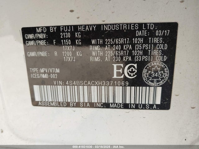4S4BSCACXH3371069 Subaru c0