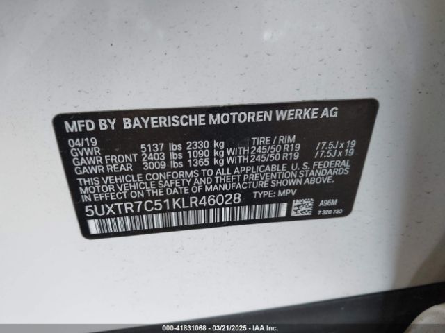 5UXTR7C51KLR46028 BMW X3 Sdrive30i