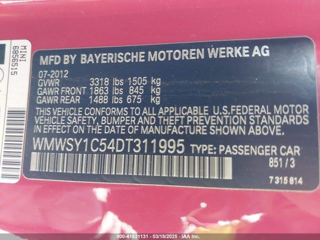 2013 MINI ROADSTER WMWSY1C54DT311995 Photo 8