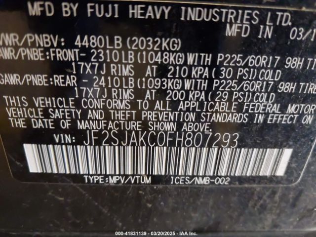 JF2SJAKC0FH807293 Subaru Forester 2.5i Limited
