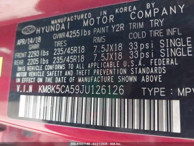KM8K5CA59JU126126 Hyundai Kona Ultimate