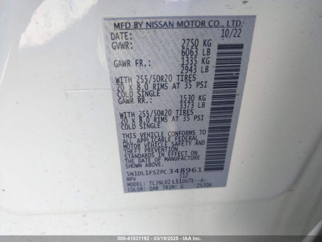 5N1DL1FS2PC348961 Infiniti Qx60 Luxe Awd