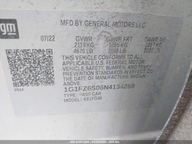 1G1FZ6S06N4134259 Chevrolet Bolt Euv Fwd Premier