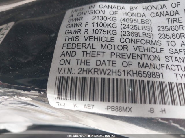 2HKRW2H51KH659891 Honda CR-V EX