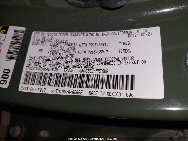 3TMCZ5AN2MM427838 Toyota Tacoma Trd Sport
